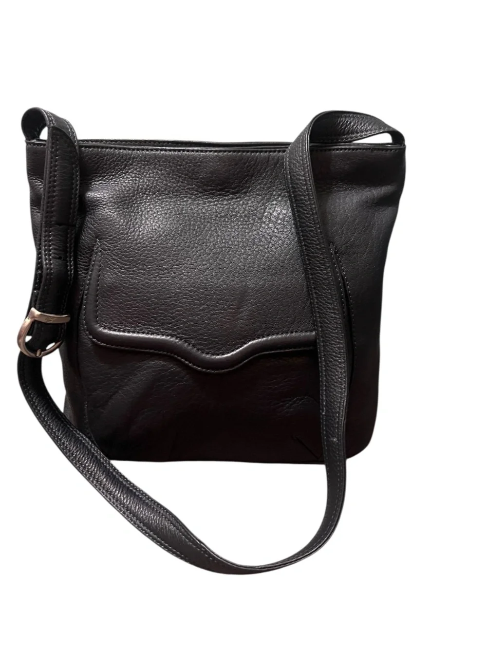Stone Mountain women's black pebbled leather crossbody bag W/ front flap pocket